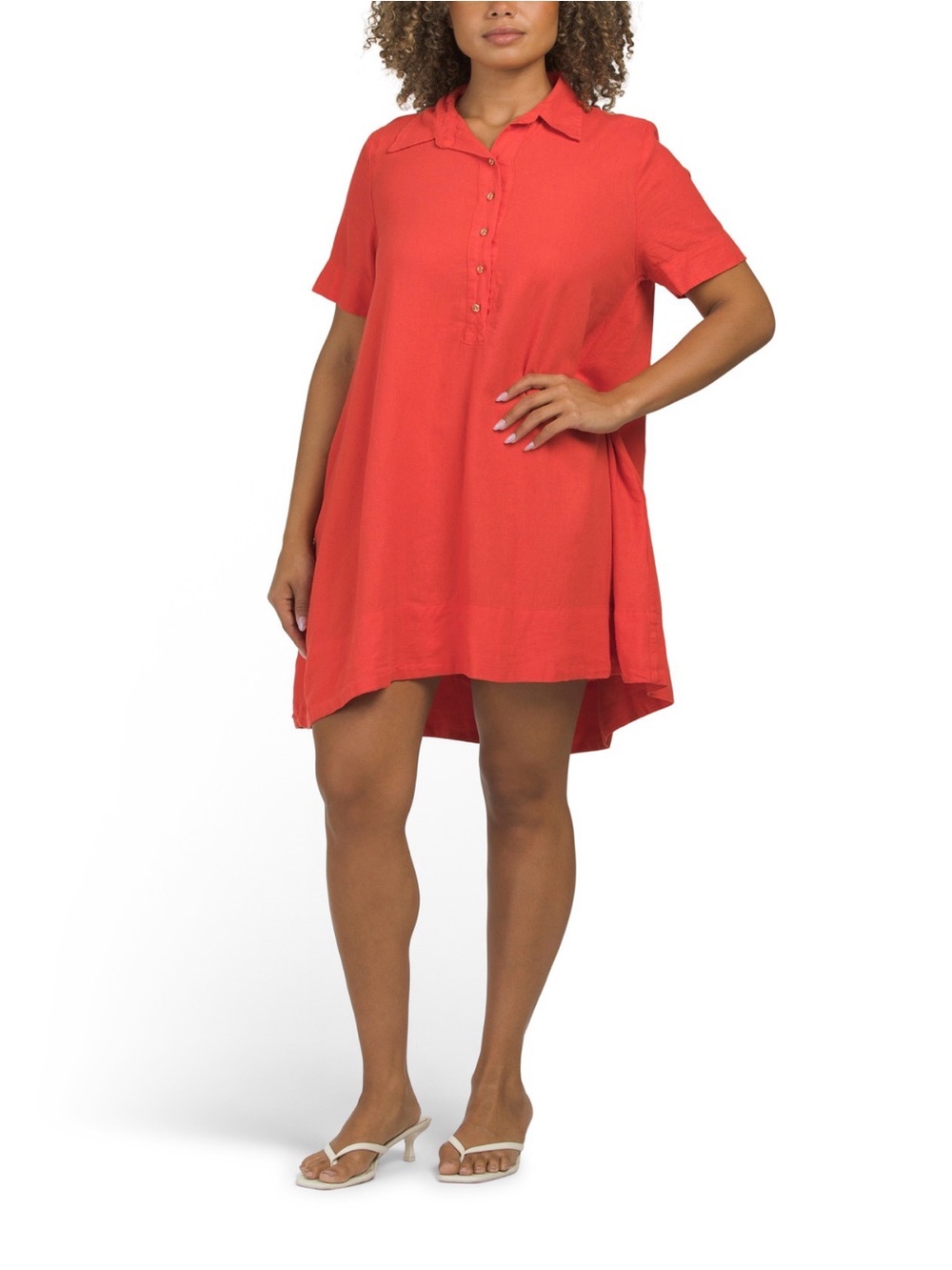 ❗️LAST CHANCE❗️Button-Front Red Linen Blend Dress